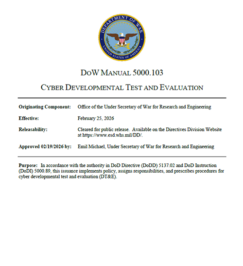 DOW MANUAL 5000.103 CYBER DEVELOPMENTAL TEST AND EVALUATION