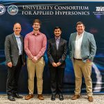 JHTO director, Mark Glenn (far right), with students the University Consortium for Applied Hypersonics technical exchange at Texas A&M University in College Station, Texas, March 11 – 14. (Photo courtesy of Texas A&M University)
