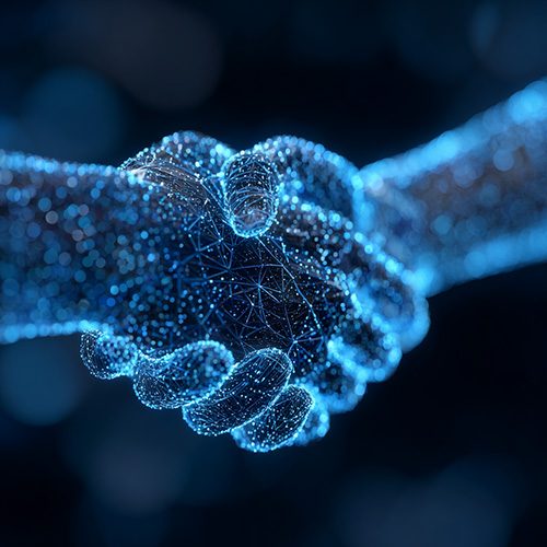 handshake, digital, blue