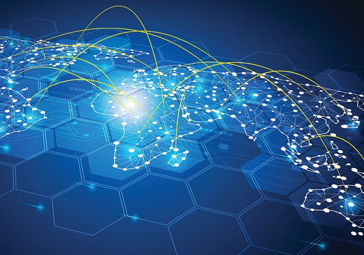 stock image of continents over a grid