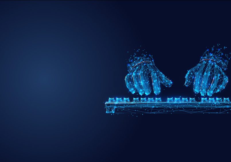 Blue Digital Hands Typing on a Computer Keyboard-Vector Blue Digital Hands Typing on a Computer Keyboard-Vector